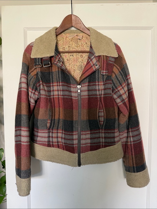 Free People Jackets & Blazers - Free People plaid Sherpa moto jacket size M